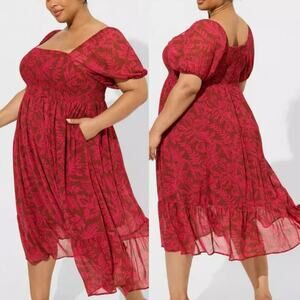 Torrid Smocked Bodice Floral A-Line Midi Dress Size 1X Feminine Fairy Romantic